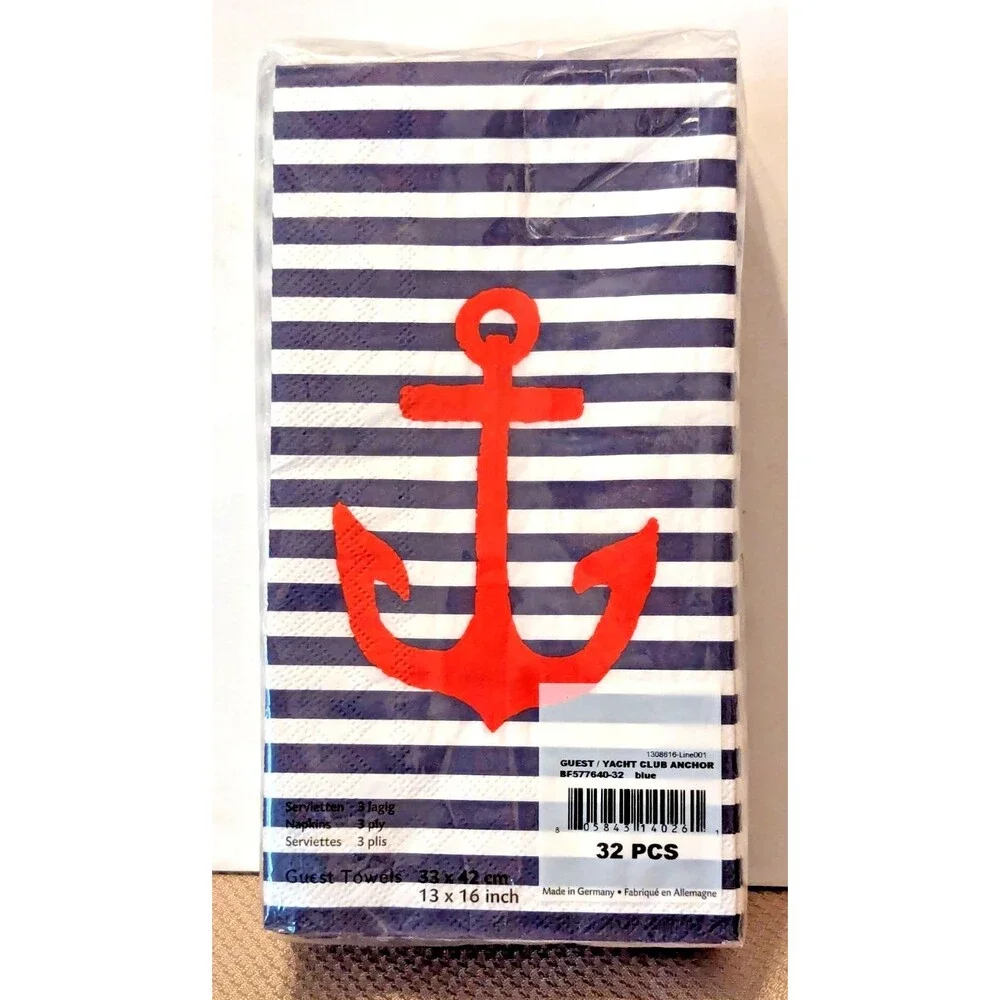 Mesafina Yacht Club Anchor Guest Paper Towels Napkins 3-Ply 13 x 16-in Blue Red